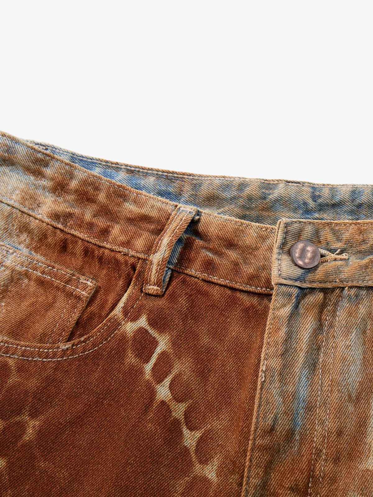 Croc Texture Washed Wide Leg Denim Jeans