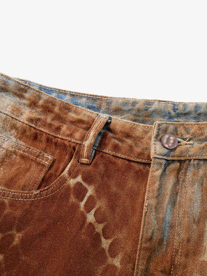 Croc Texture Washed Wide Leg Denim Jeans