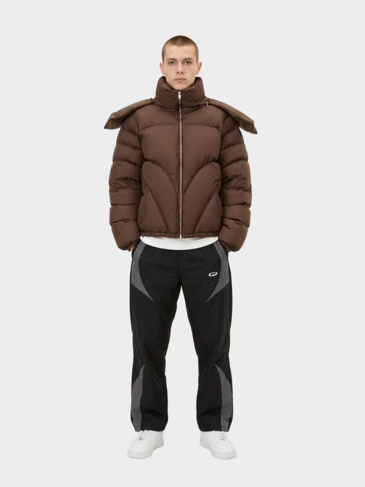 Puffer Jacket Quilted Stand Collar With Removable Hood