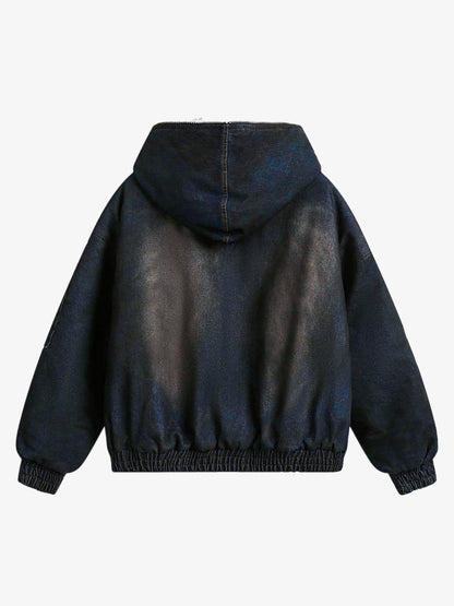 Washed Cotton Fur Hooded Jacket
