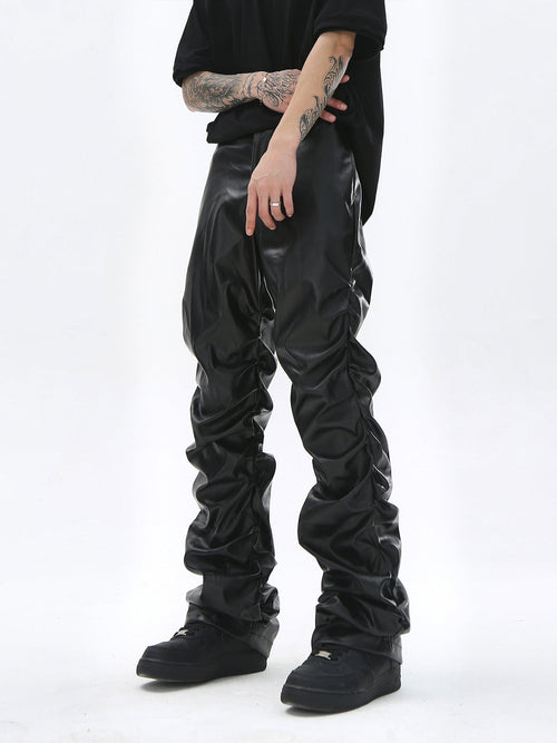 Punk Style Pleated Faux Leather Pants