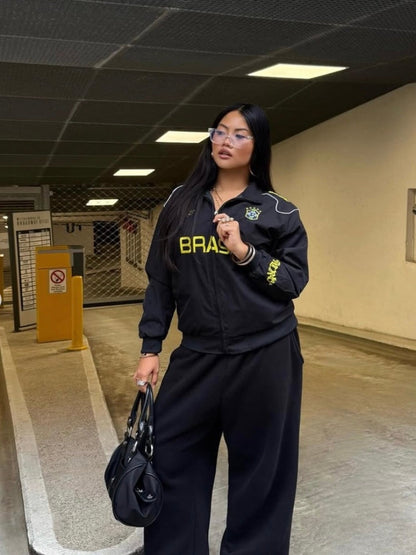 Football track jacket with embroidered number 9 styled for casual wear