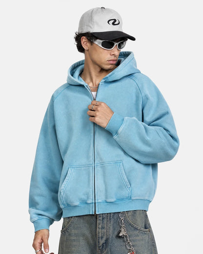 Detail of the ribbed cuffs on a washed boxy hoodie