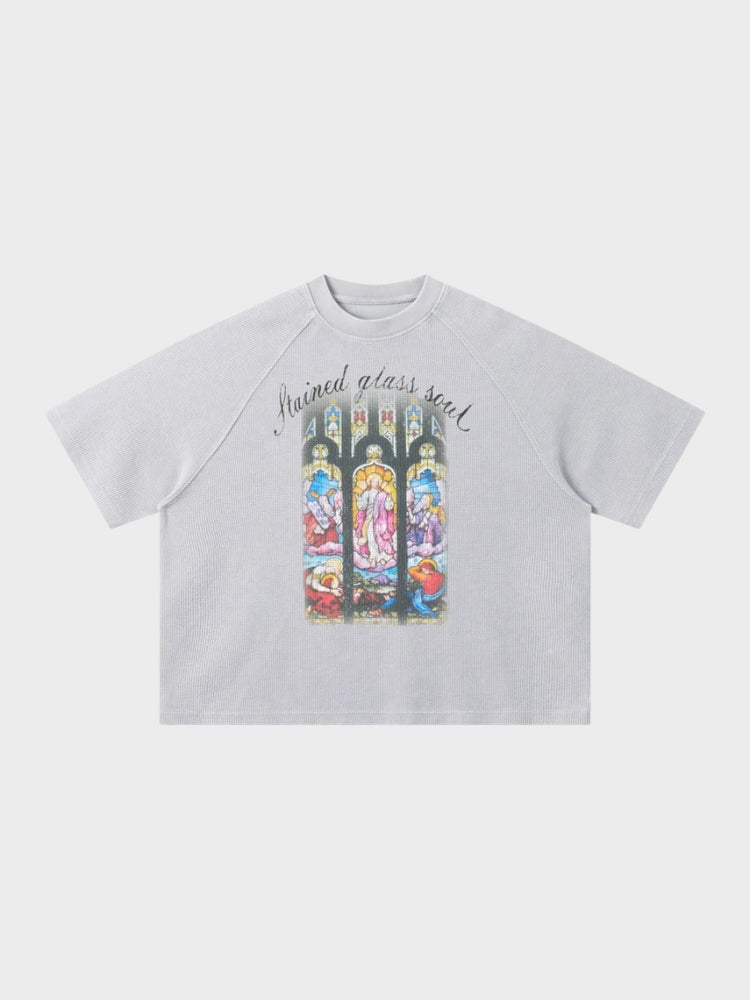 Waffle Knit Graphic Print Relaxed T-Shirt