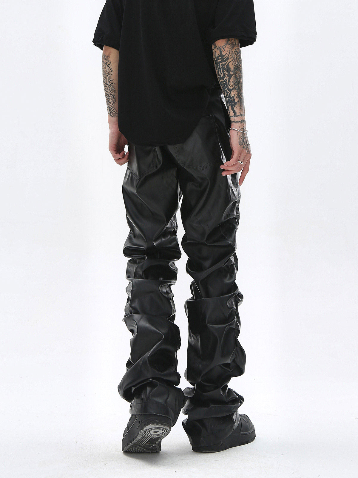 Punk Style Pleated Faux Leather Pants