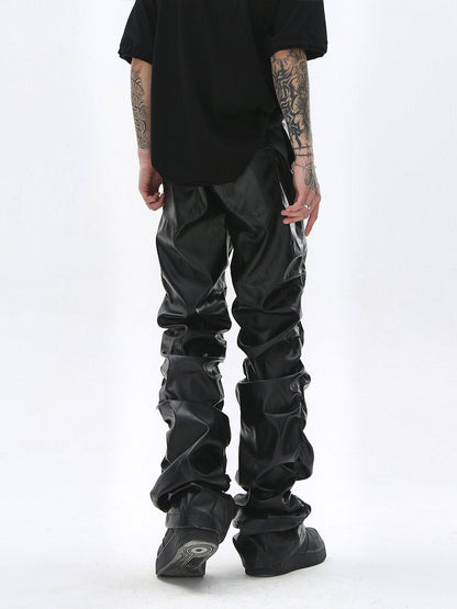Punk Style Pleated Faux Leather Pants