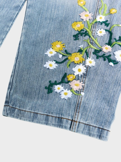 Revelse™ Baggy Wide-Leg Cotton Blend Denim Jeans Floral Embroidered