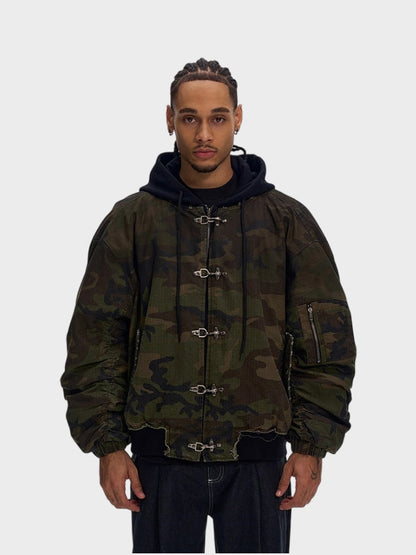 Camouflage Cotton Quilted Hooded Jacket
