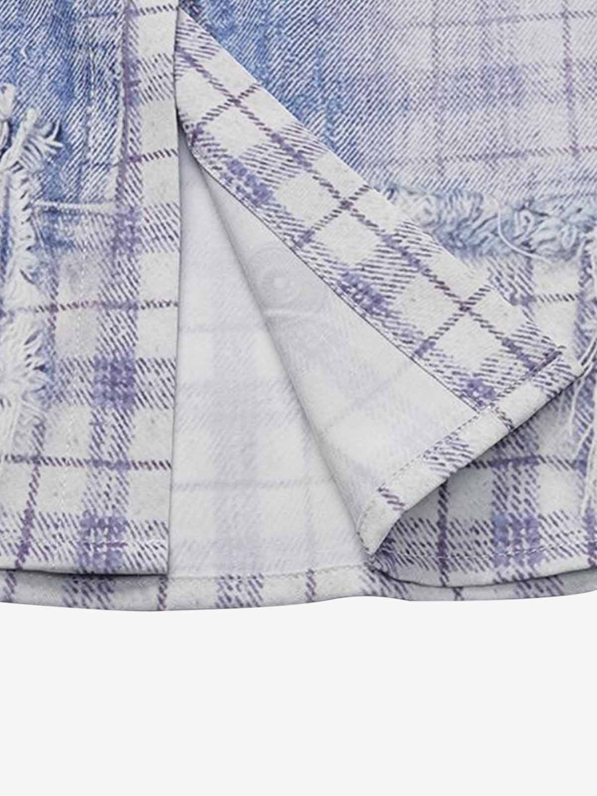 Revelse™ Vintage Washed Plaid Denim Texture Shirt Blue