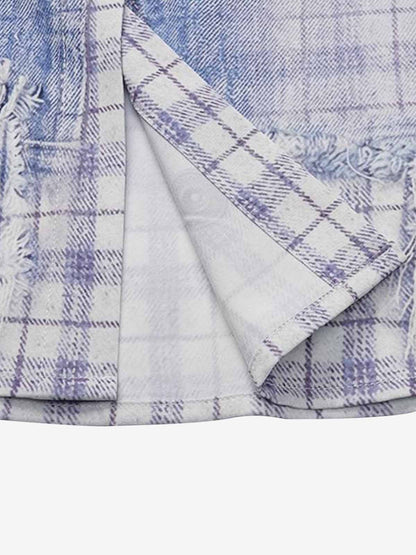 Revelse™ Vintage Washed Plaid Denim Texture Shirt Blue