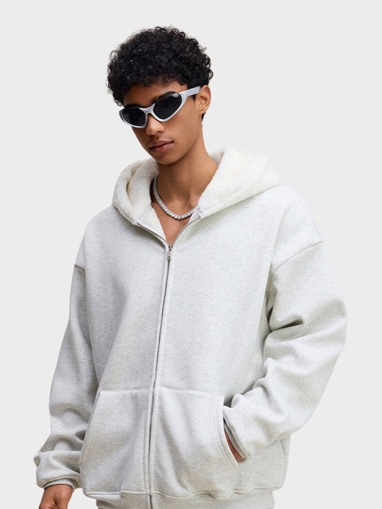 Full-Zip Fleece Hoodie Loose Fit