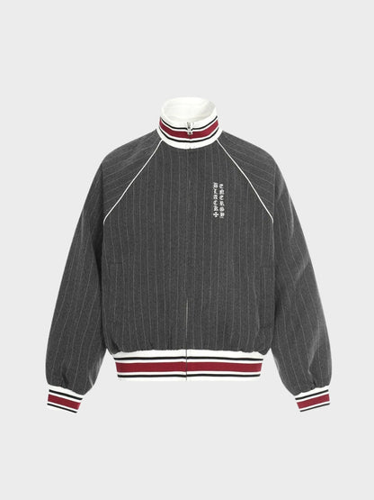 Striped Polyester Tracksuit Set Dark Grey