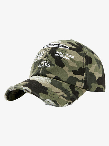 Top view of washed finish embroidered baseball cap