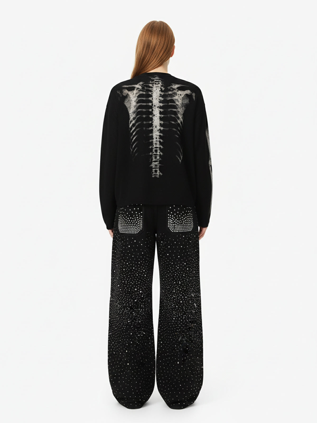 Skeleton Graphic Waffle Knit Sweatshirt