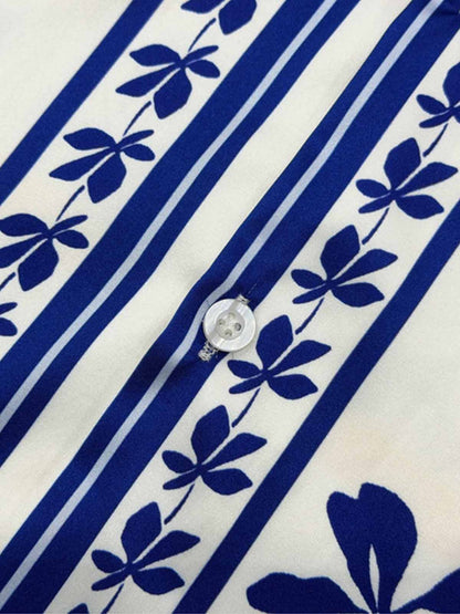 Revelse™  Porcelain Print Cuban Collar Boxy Shirt