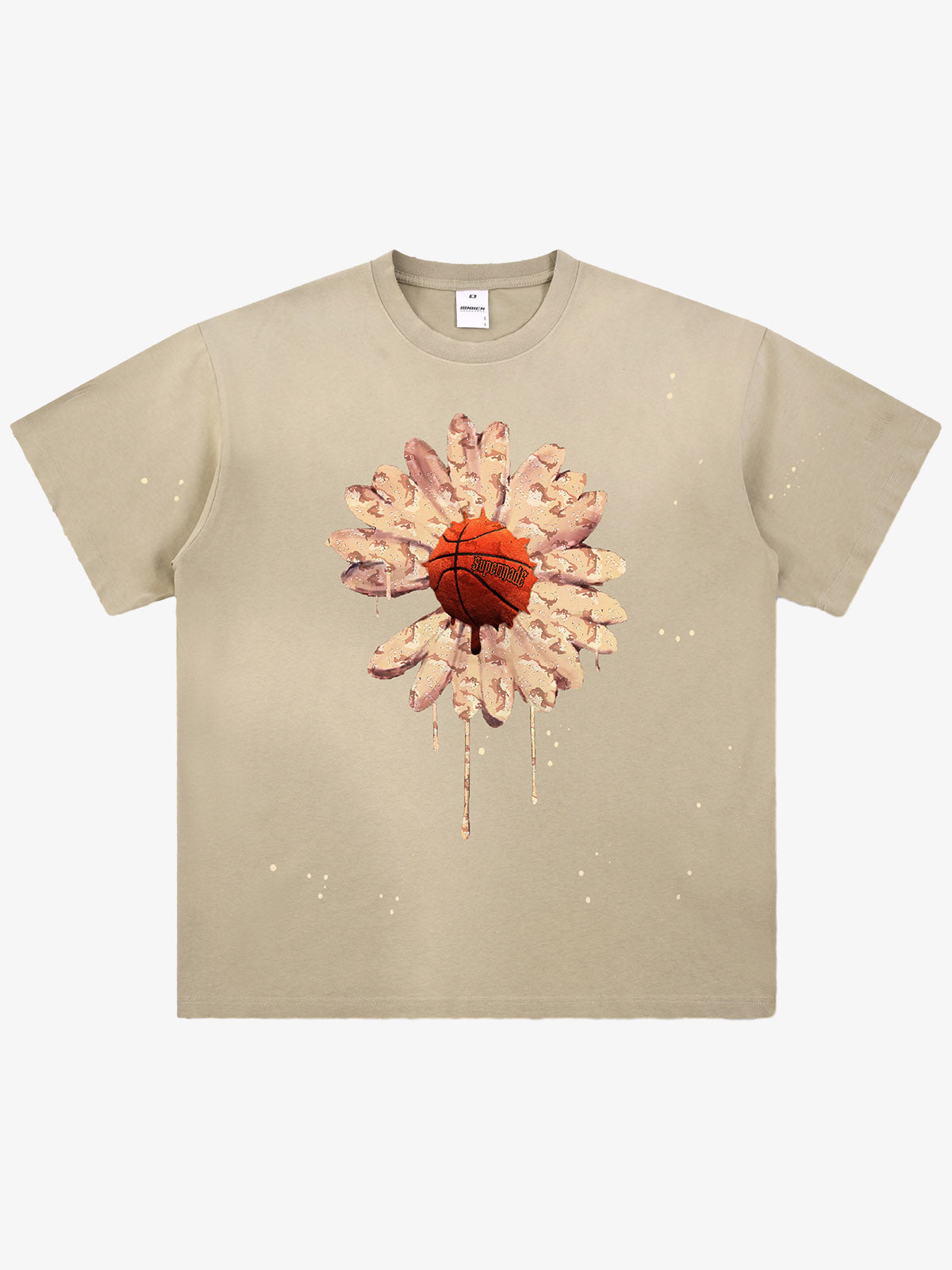 Floral Ink Splatter Graphic Basketball T-Shirt