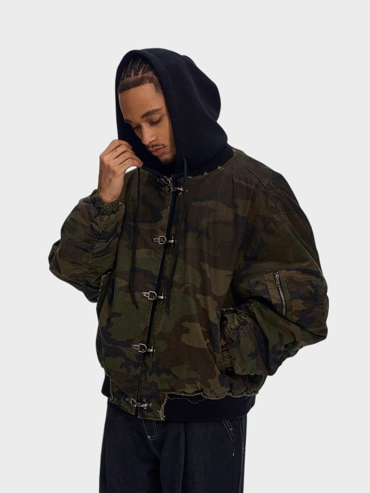 Camouflage Cotton Quilted Hooded Jacket