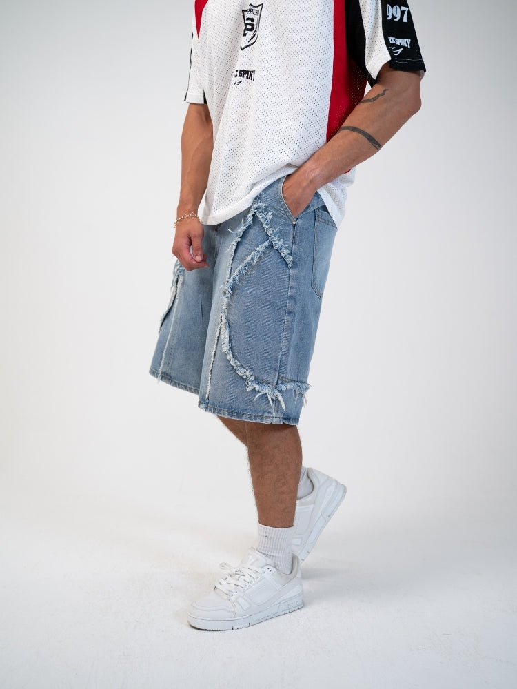 Distressed Embroidered Denim Jorts