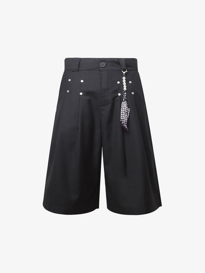 Revelse™  Pleated Wide-Leg Baggy Shorts With Pendant Decoration