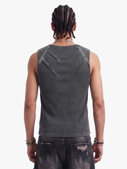 Revelse™  Ribbed Cotton-Blend Knit Vest Raw-Edge Seams