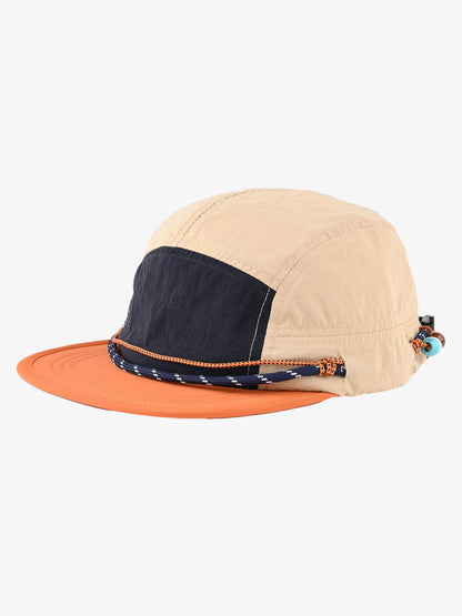 Angled view of colour block 5-panel cap showing contrast panels
