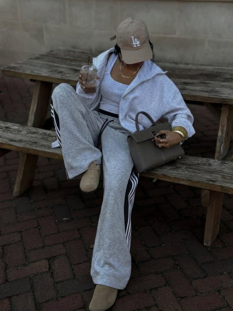 Wide-Leg Cotton Joggers with Side Stripe Panels