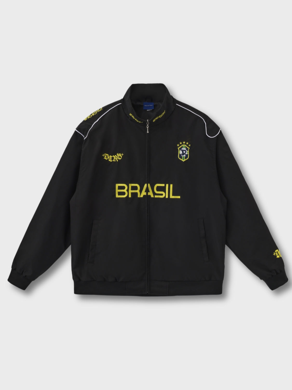 Football track jacket with embroidered number 9 detail, front view