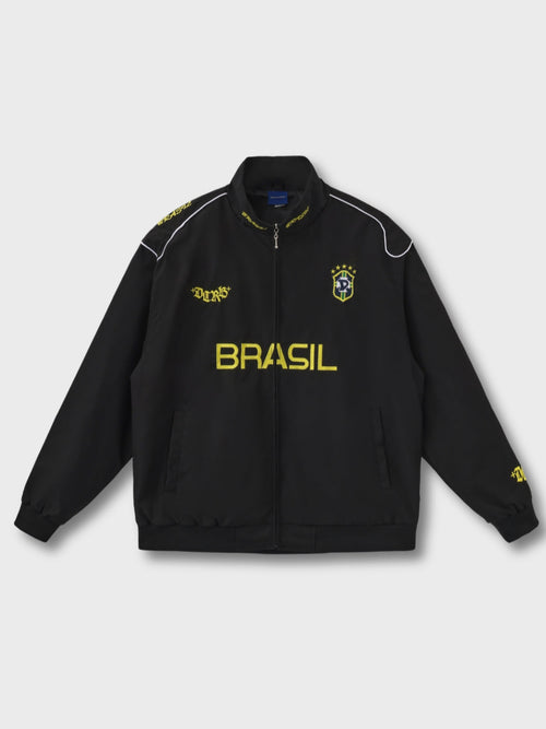 Football track jacket with embroidered number 9 detail, front view