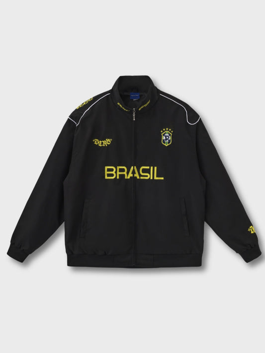 Football track jacket with embroidered number 9 detail, front view