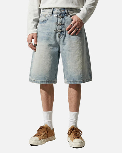 Men's Denim Metal Buckle Baggy Jorts