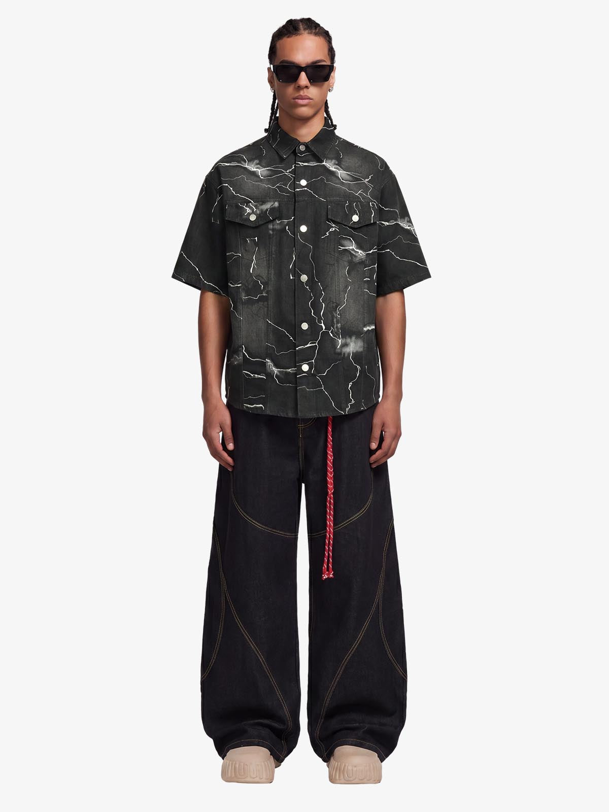 Vintage Lightning Bolt Graphic Denim Shirt