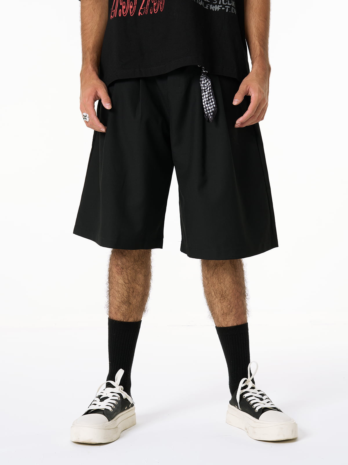 Revelse™  Pleated Wide-Leg Baggy Shorts With Pendant Decoration