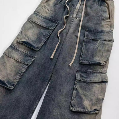 Wide Leg Multi-Pocket Loose Fit Straight Jeans
