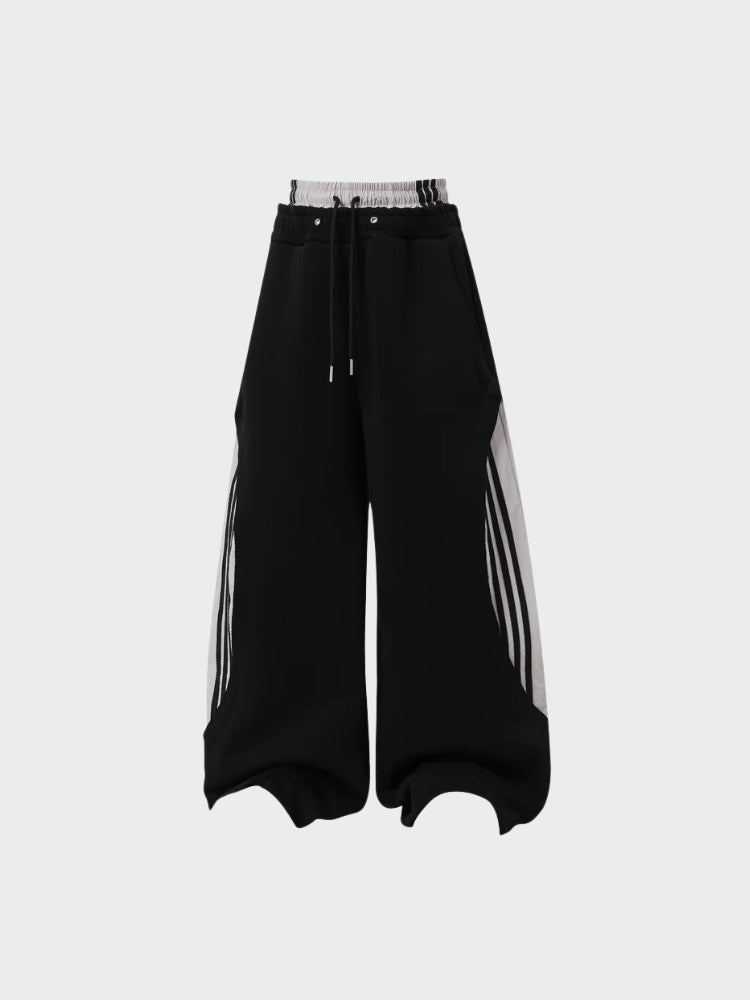 Wide-Leg Cotton Joggers with Side Stripe Panels