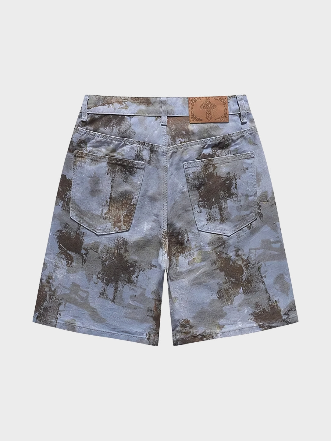 Three-quarter front view of men's black denim jorts for streetwear