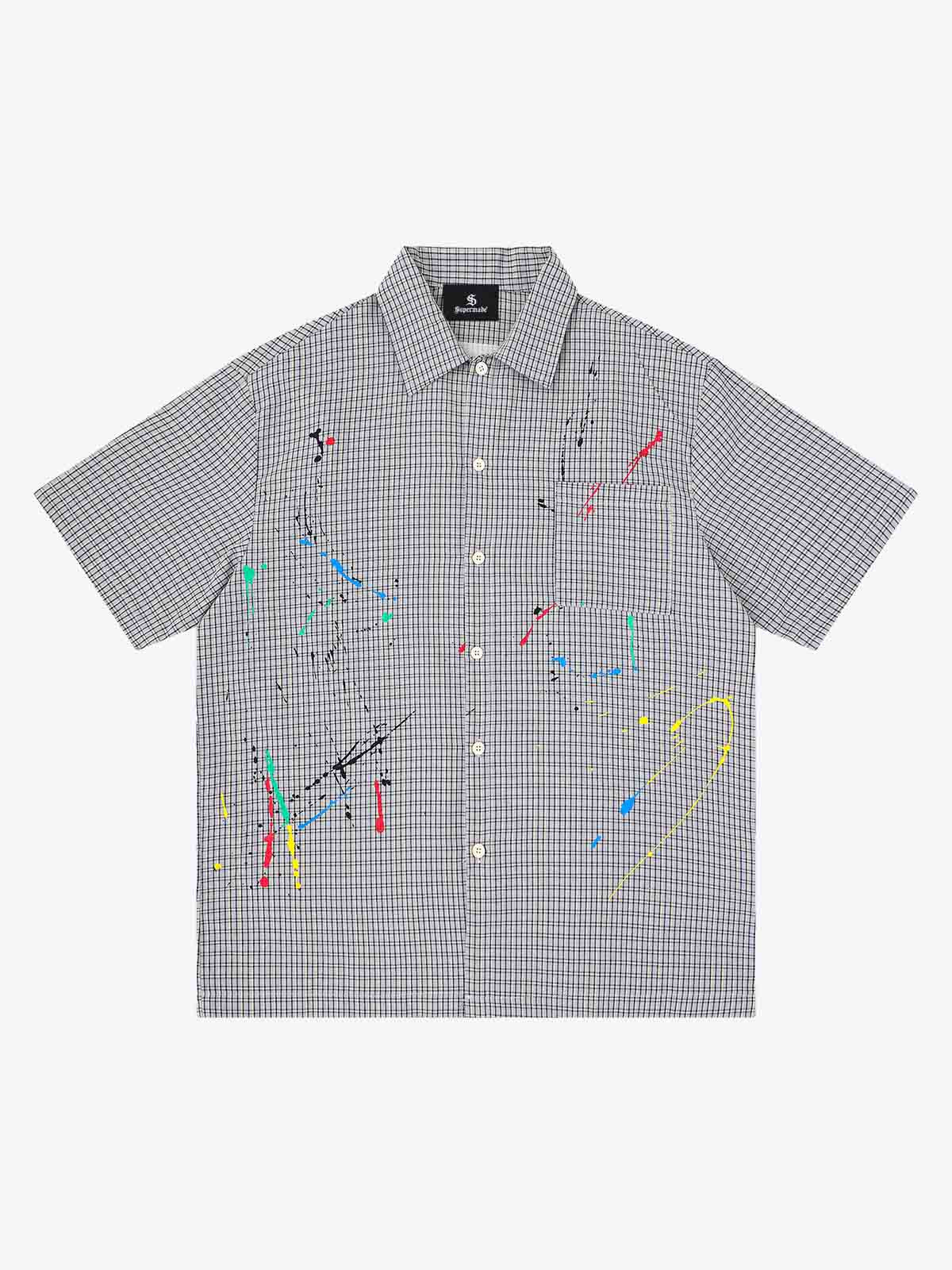 Men's plaid cotton blend shirt with embroidered detail, front view