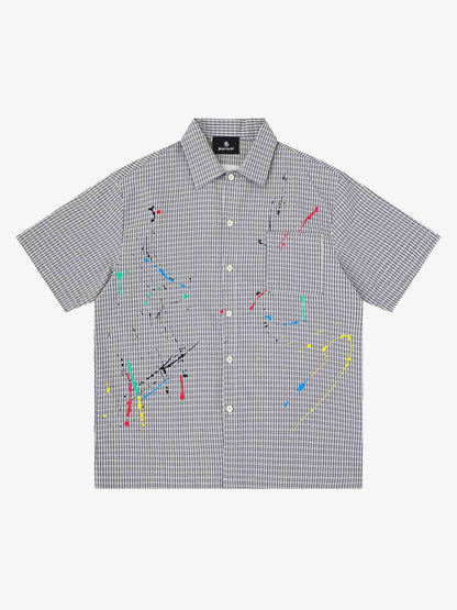 Men's plaid cotton blend shirt with embroidered detail, front view