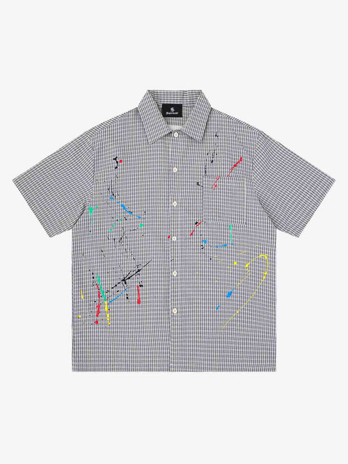 Men's plaid cotton blend shirt with embroidered detail, front view