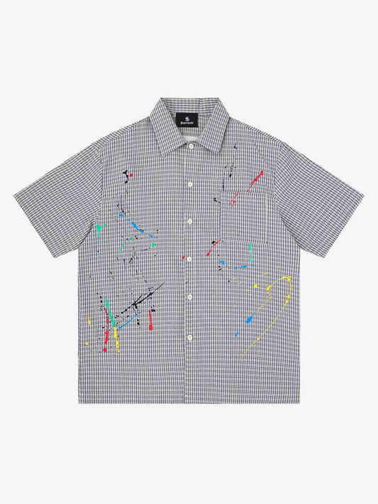 Men's plaid cotton blend shirt with embroidered detail, front view