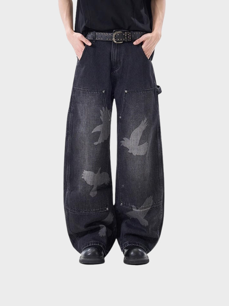 Wide-Leg Loose Fit Baggy Denim Jeans Black