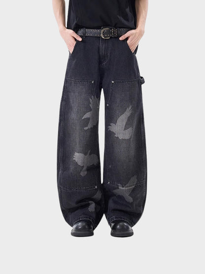 Wide-Leg Loose Fit Baggy Denim Jeans Black