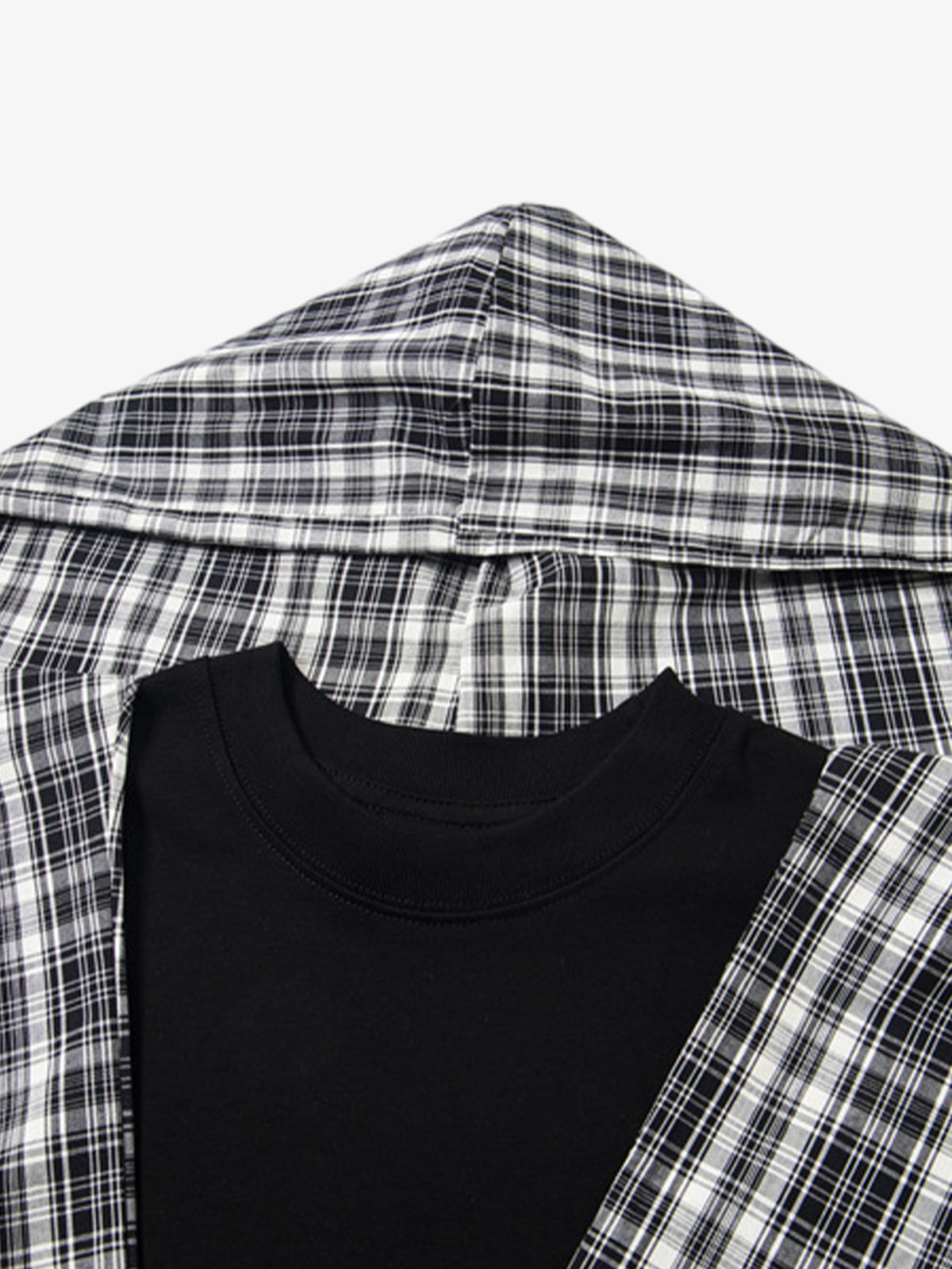 Plaid Jersey Knit Hooded Cape T-Shirt with Detachable Badge