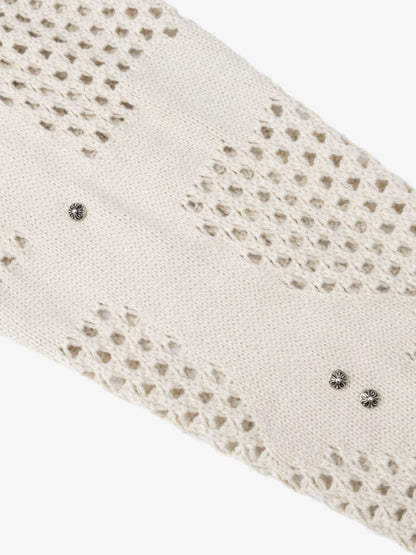 Close-up of the cardigan's textured openwork knit
