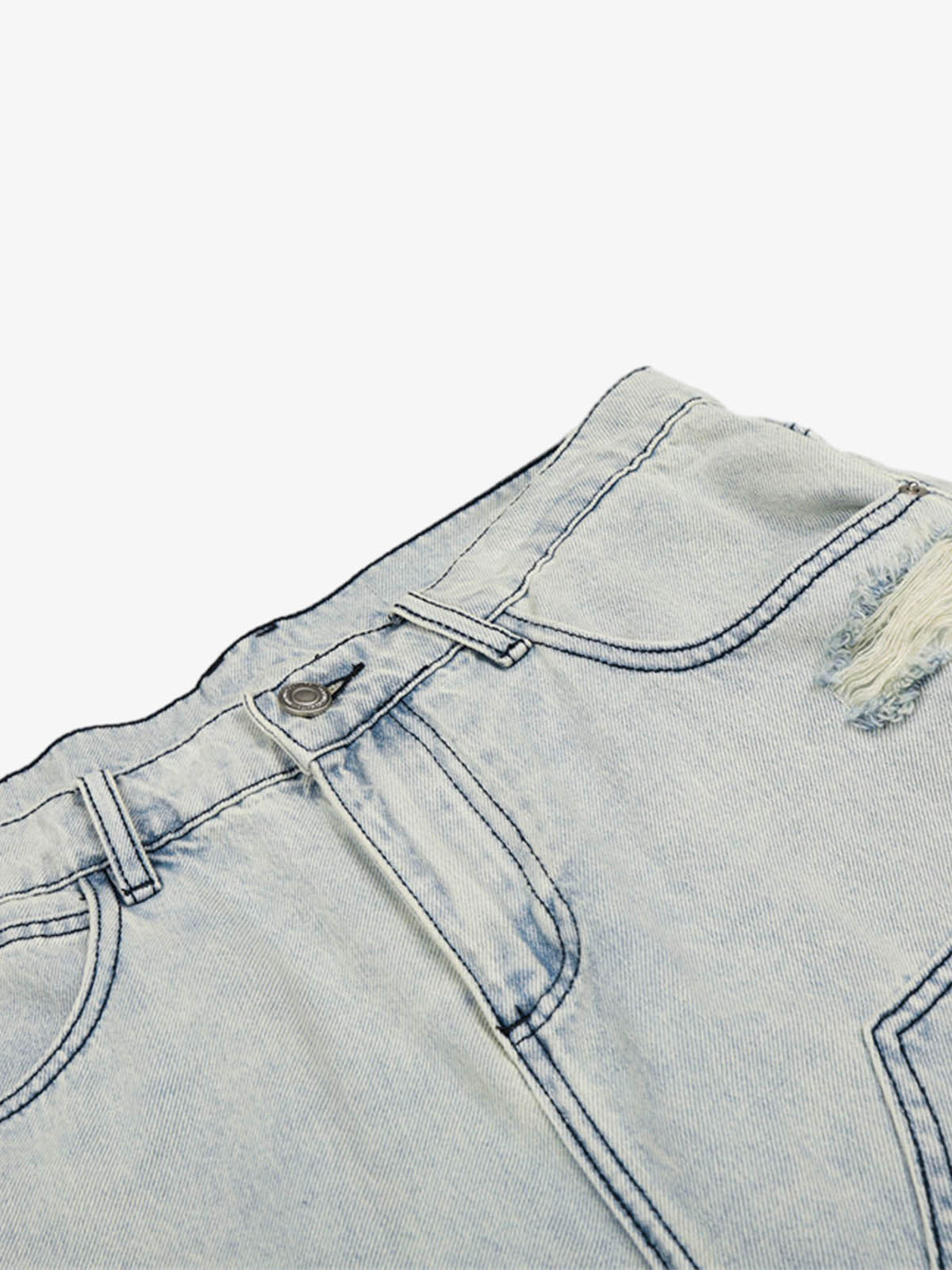 Revelse™ Distressed Denim Cargo Shorts Light Blue Oversized