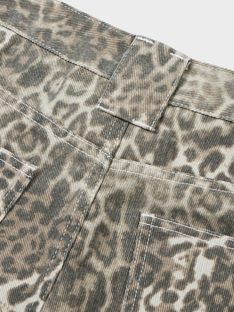Leopard Print Baggy Denim Shorts