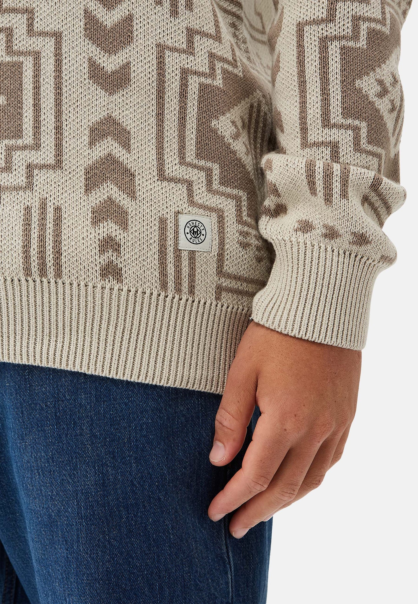 Organic Cotton Knit Crew Neck Sweater Stone Grey
