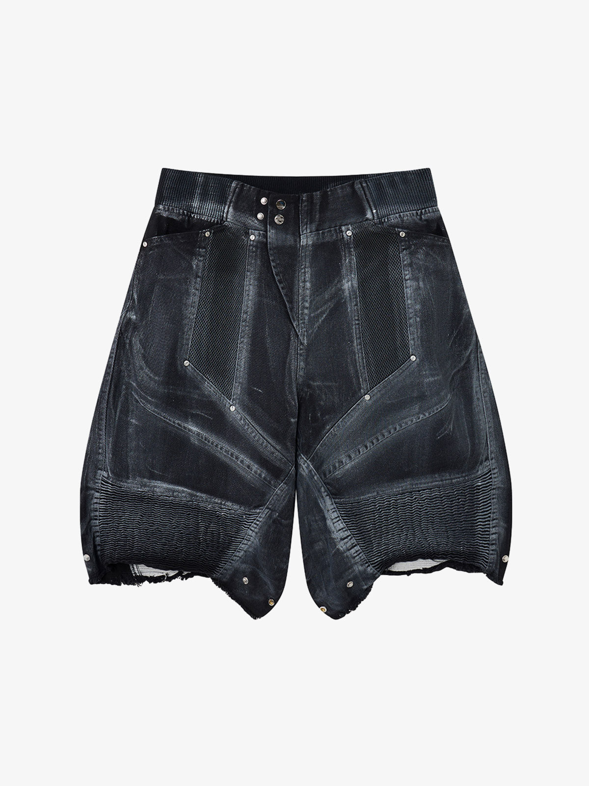 Revelse™  Layered Denim Shorts With Mesh Panels