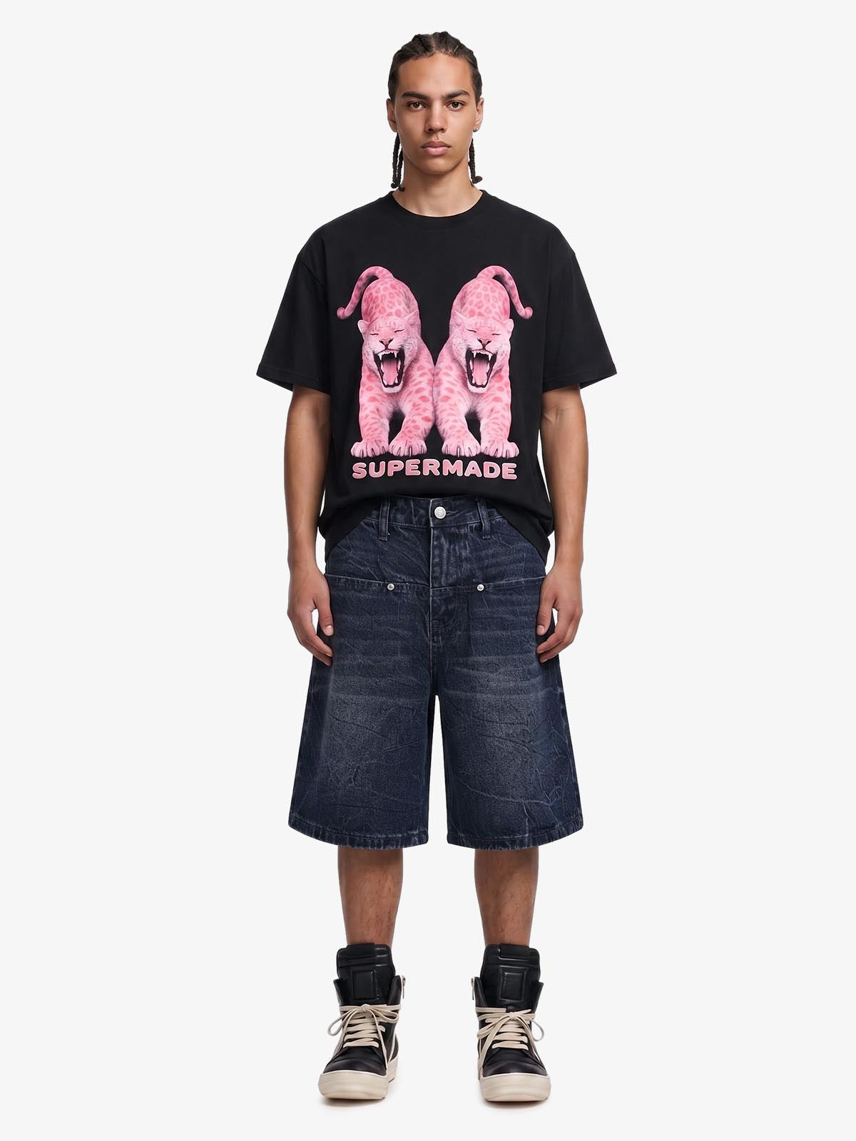 Revelse™ Wide Leg Washed Denim Shorts Blue