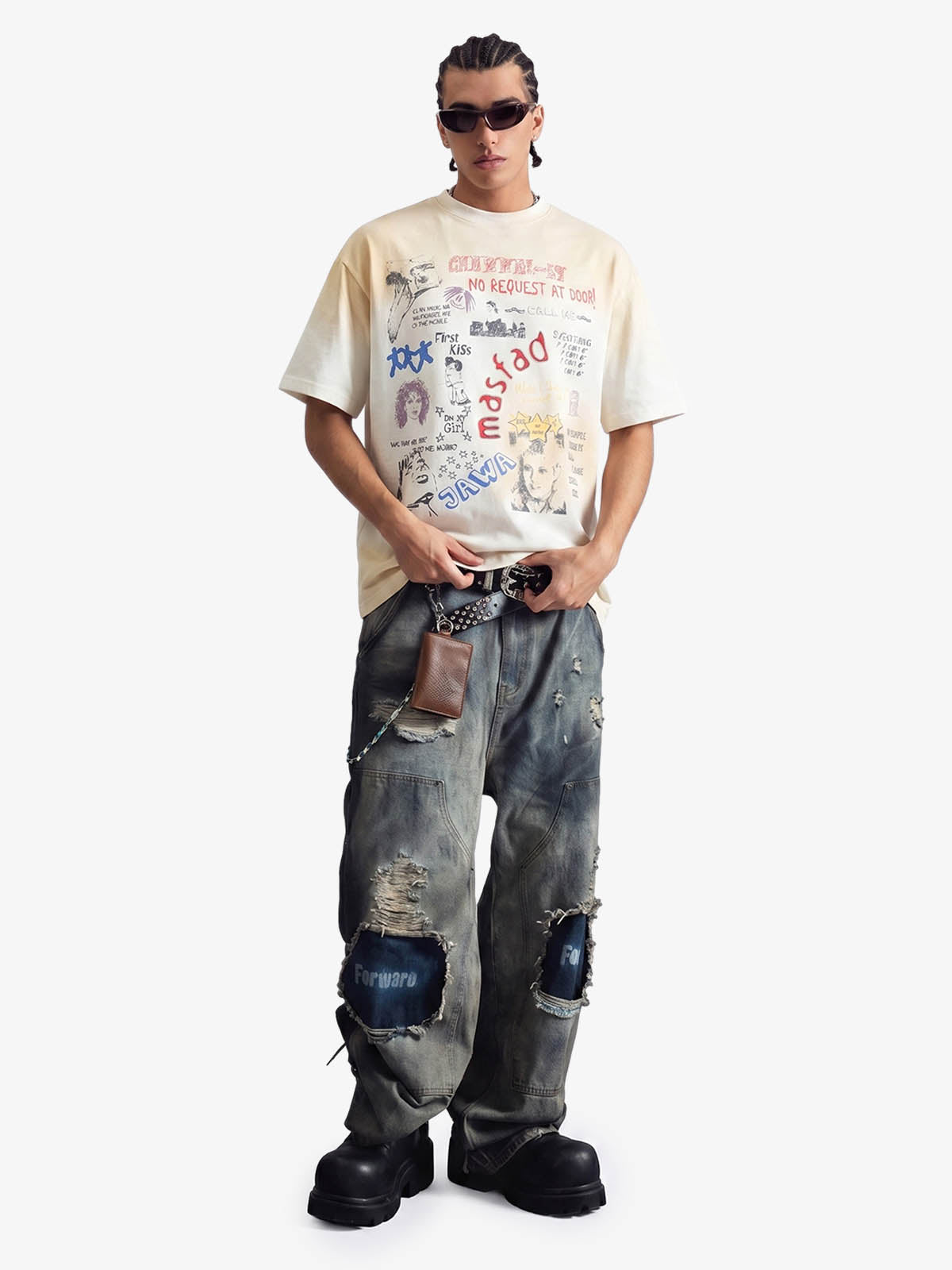 Revelse™  Unisex Cotton Graffiti Print Loose Fit T-Shirt White