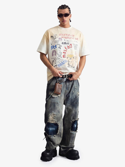 Revelse™  Unisex Cotton Graffiti Print Loose Fit T-Shirt White